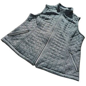 CHICO'S ZENERGY Size 1 Silver Metallic Quilted Vest Zip Front Futuristic Space